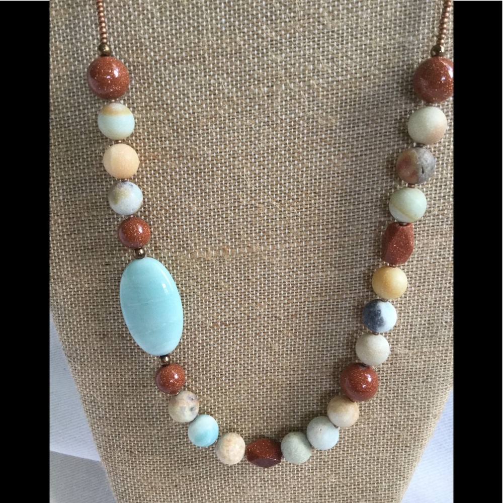Beautiful Amazonite and goldstone necklace